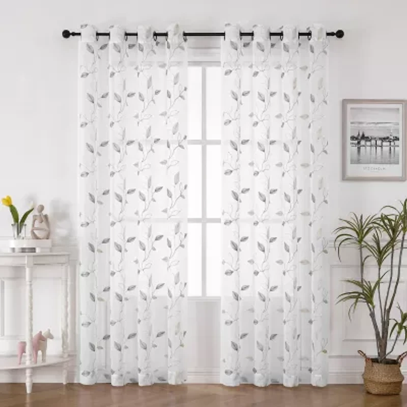 Regal Home Cedar Embroidered Grommet Top Sheer Set of 2 Curtain Panel