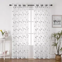 Regal Home Cedar Embroidered Grommet Top Sheer Set of 2 Curtain Panel