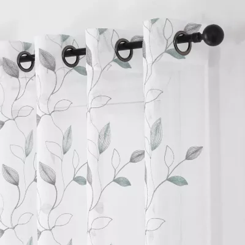 Regal Home Cedar Embroidered Grommet Top Sheer Set of 2 Curtain Panel