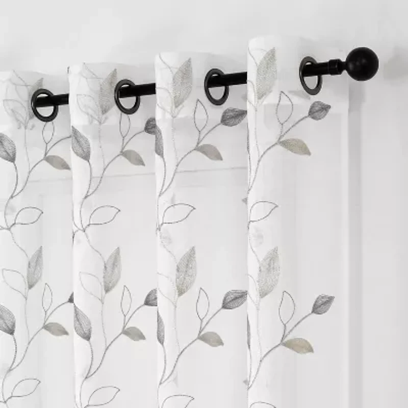 Regal Home Cedar Embroidered Grommet Top Sheer Set of 2 Curtain Panel
