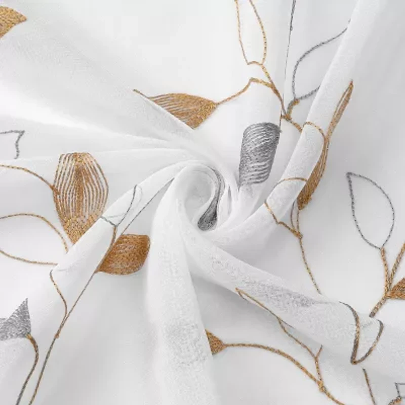 Regal Home Cedar Embroidered Grommet Top Sheer Set of 2 Curtain Panel
