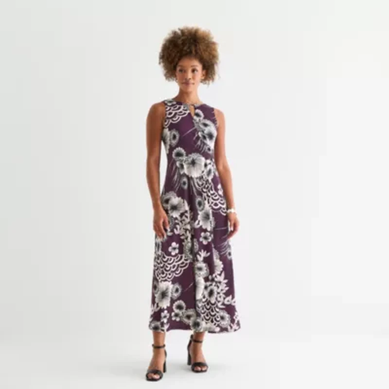 Sandra Darren Womens Sleeveless Floral Maxi Dress