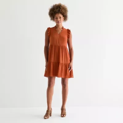 Sandra Darren Womens Short Sleeve Shift Dress