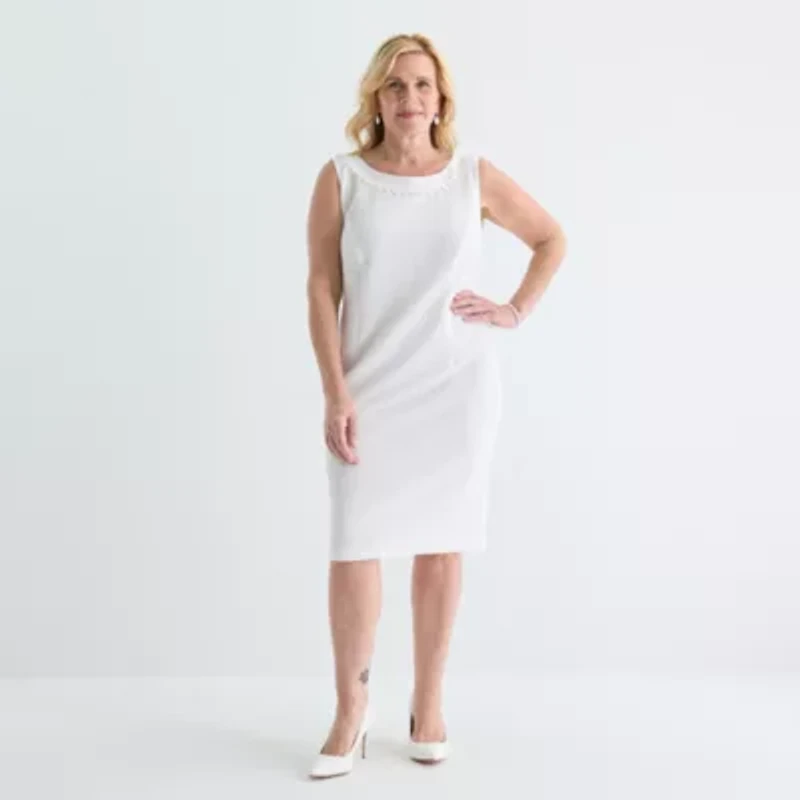 Maya Brooke Womens Pearl Trim Jacket Dress Plus