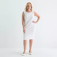 Maya Brooke Womens Pearl Trim Jacket Dress Plus