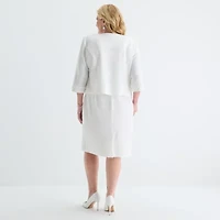 Maya Brooke Womens Pearl Trim Jacket Dress Plus