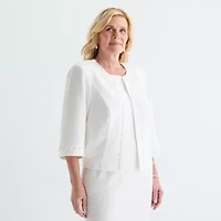 Maya Brooke Womens Pearl Trim Jacket Dress Plus