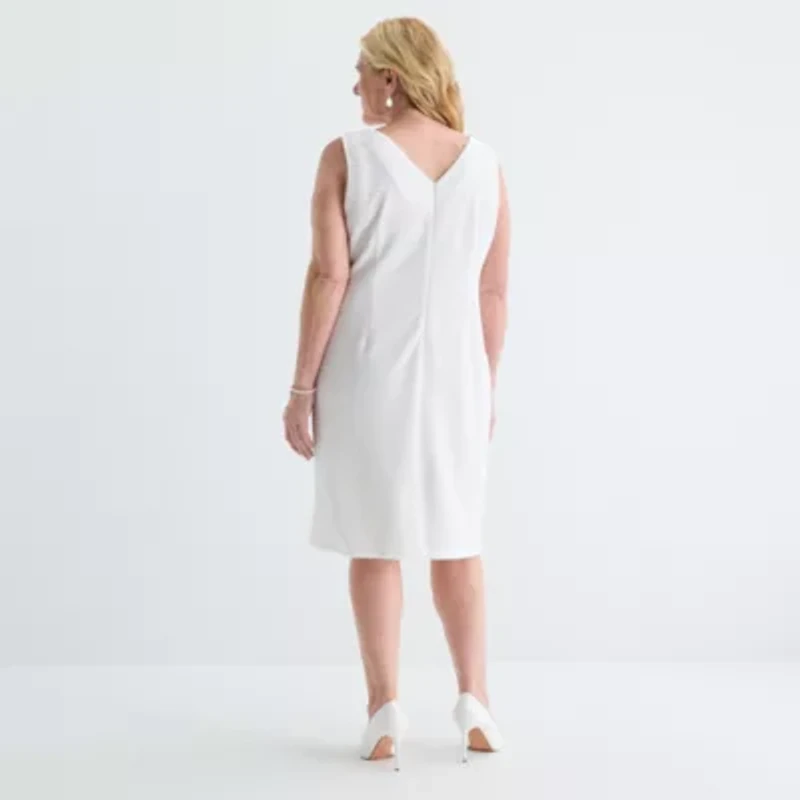 Maya Brooke Womens Pearl Trim Jacket Dress Plus