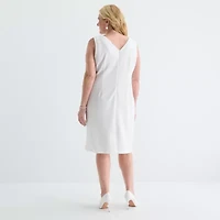Maya Brooke Womens Pearl Trim Jacket Dress Plus