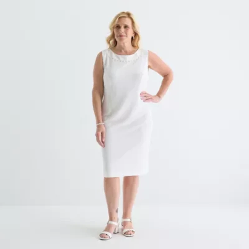 Maya Brooke Womens Pearl Trim Jacket Dress Plus