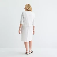 Maya Brooke Womens Pearl Trim Jacket Dress Plus