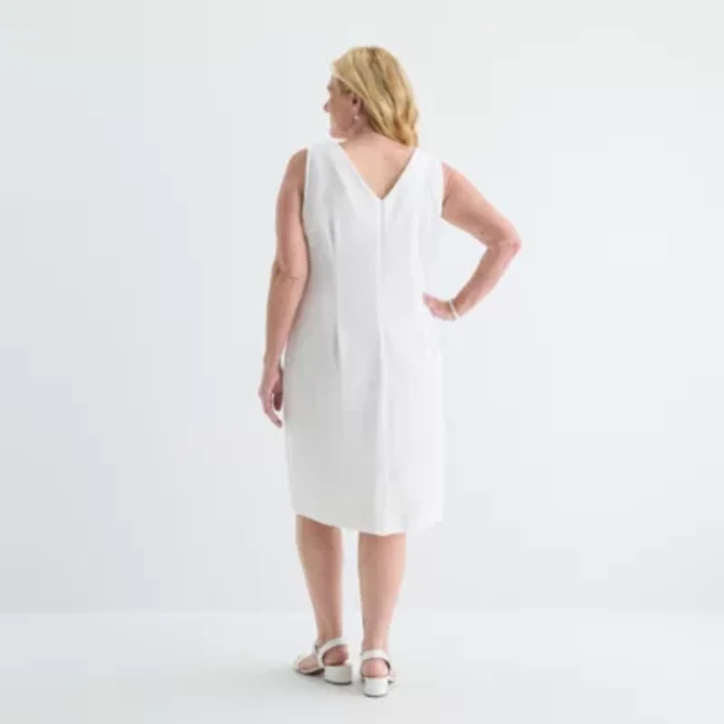 Maya Brooke Womens Pearl Trim Jacket Dress Plus