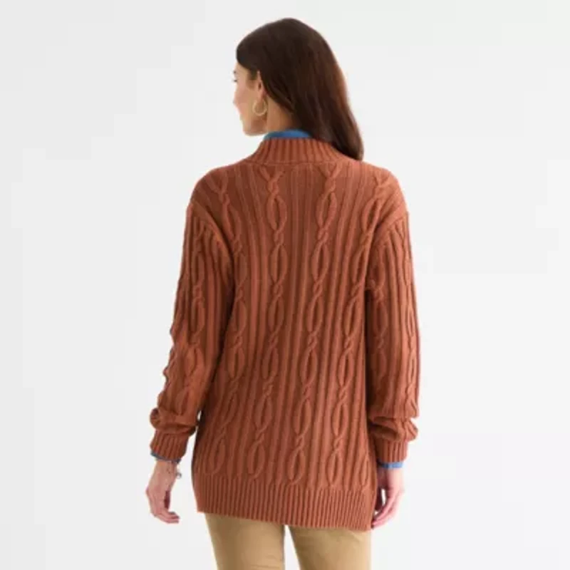 St. John's Bay Tall Womens Long Sleeve Open Front Cable Knit Cardigan