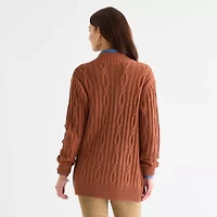 St. John's Bay Tall Womens Long Sleeve Open Front Cable Knit Cardigan