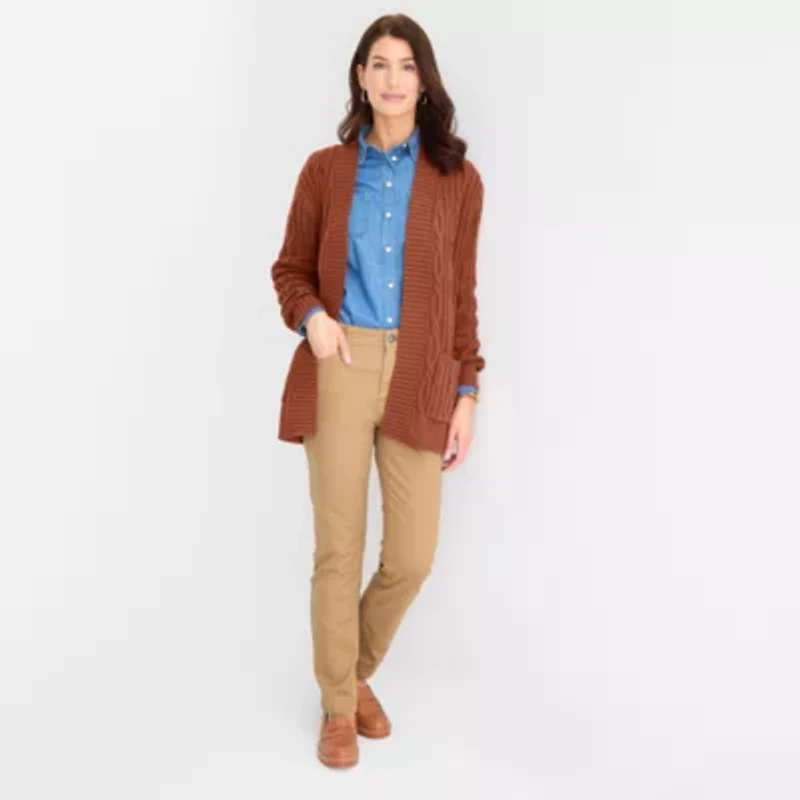 St. John's Bay Tall Womens Long Sleeve Open Front Cable Knit Cardigan