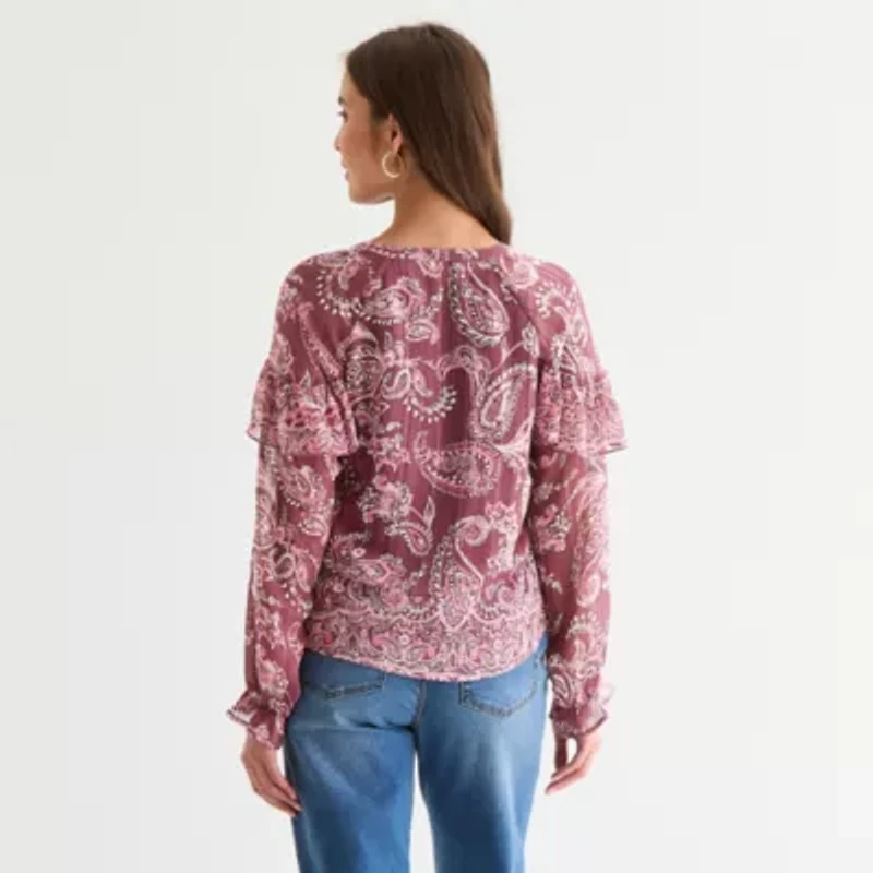 Frye and Co. Womens Split Crew Neck Long Sleeve Blouse