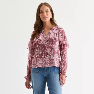 Frye and Co. Womens Split Crew Neck Long Sleeve Blouse