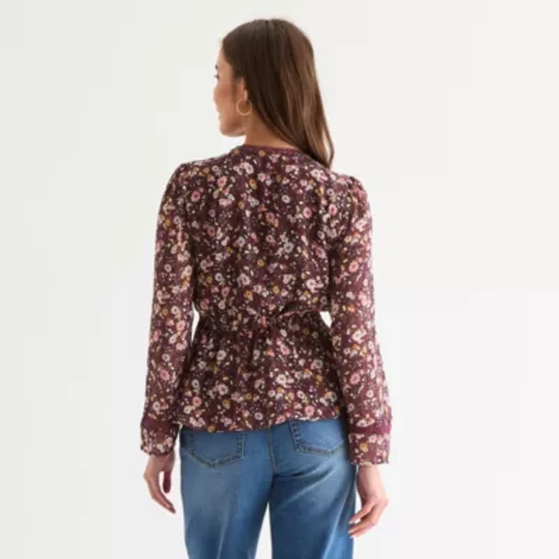 Frye and Co. Womens Split Crew Neck Long Sleeve Blouse