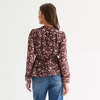 Frye and Co. Womens Split Crew Neck Long Sleeve Blouse