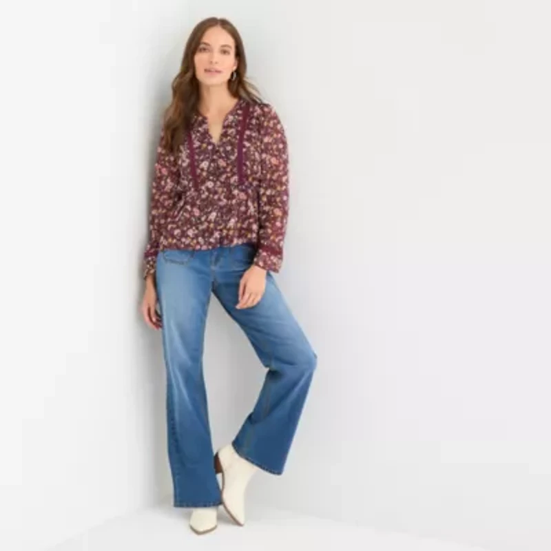 Frye and Co. Womens Split Crew Neck Long Sleeve Blouse
