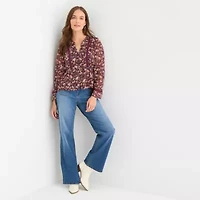 Frye and Co. Womens Split Crew Neck Long Sleeve Blouse