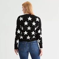 Self Esteem Juniors Womens Crew Neck Long Sleeve Star Pullover Sweater