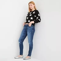 Self Esteem Juniors Womens Crew Neck Long Sleeve Star Pullover Sweater