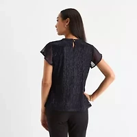 Liz Claiborne Womens Round Neck Short Sleeve Adaptive Blouse