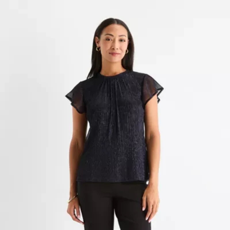 Liz Claiborne Womens Round Neck Short Sleeve Adaptive Blouse