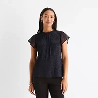 Liz Claiborne Womens Round Neck Short Sleeve Adaptive Blouse
