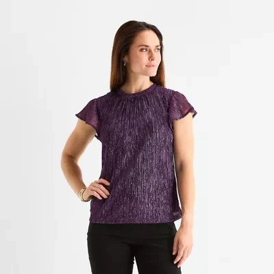 Liz Claiborne Womens Crew Neck Short Sleeve Blouse