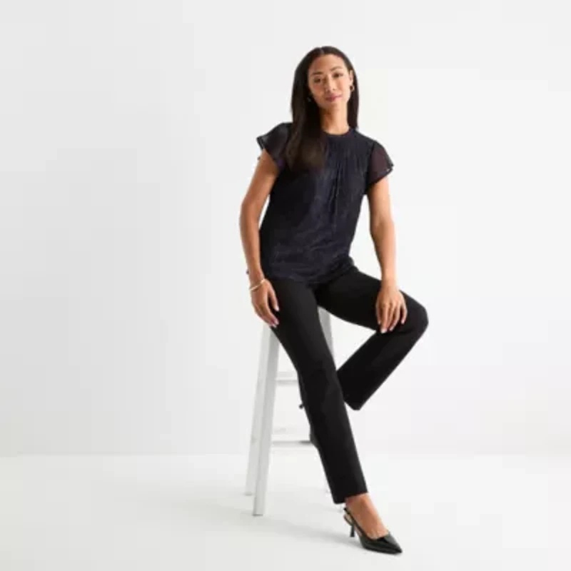 Liz Claiborne Womens Round Neck Short Sleeve Adaptive Blouse