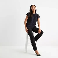 Liz Claiborne Womens Round Neck Short Sleeve Adaptive Blouse