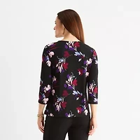 Liz Claiborne Womens Keyhole Neck 3/4 Sleeve Blouse