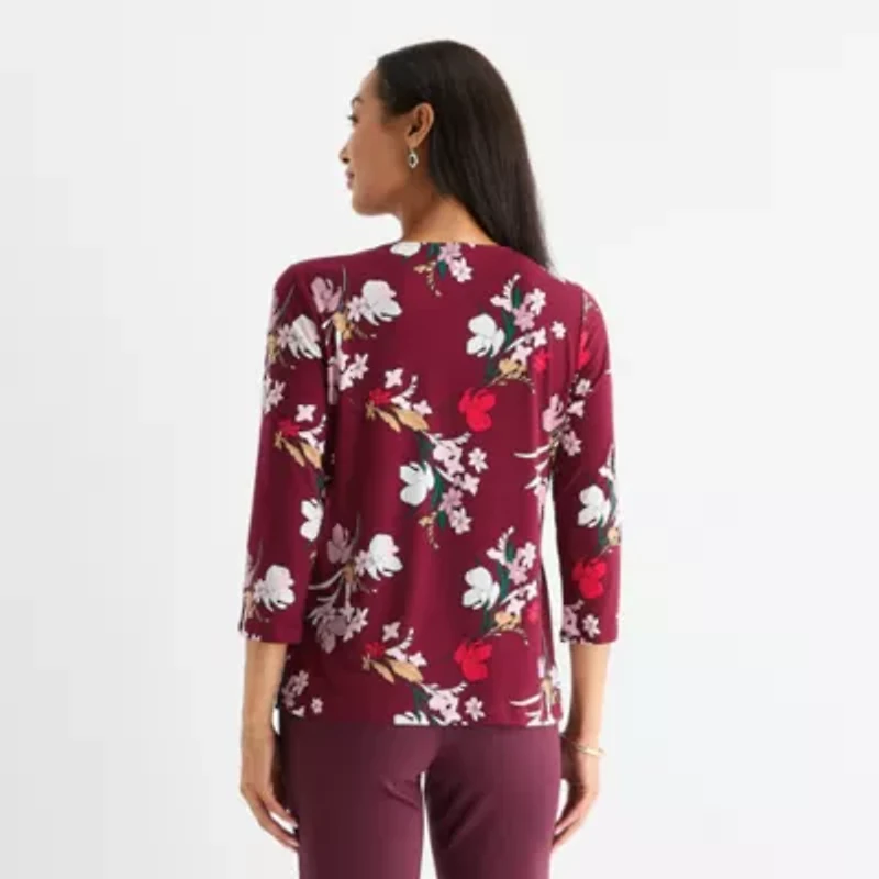 Liz Claiborne Womens Keyhole Neck 3/4 Sleeve Blouse