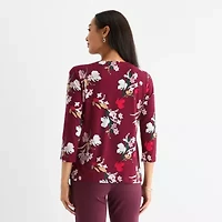 Liz Claiborne Womens Keyhole Neck 3/4 Sleeve Blouse