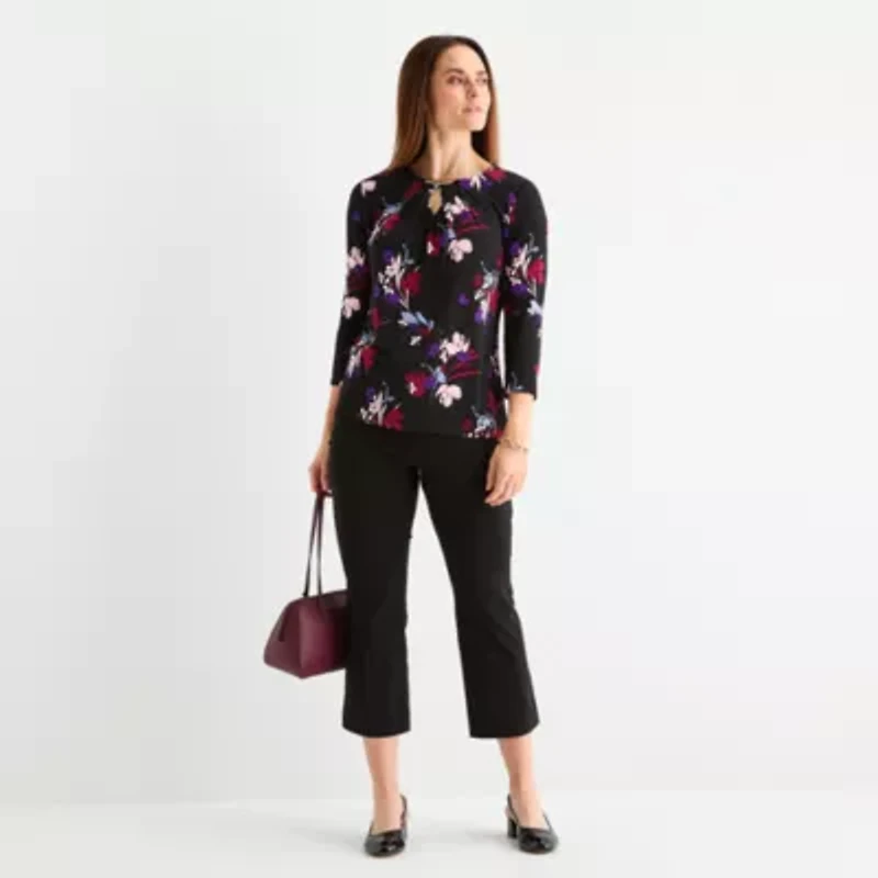 Liz Claiborne Womens Keyhole Neck 3/4 Sleeve Blouse