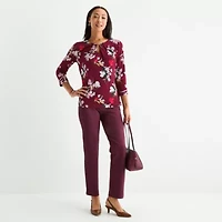Liz Claiborne Womens Keyhole Neck 3/4 Sleeve Blouse