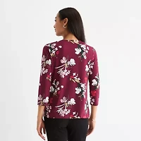 Liz Claiborne Womens Easy-on + Easy-off Round Neck 3/4 Sleeve Adaptive Blouse