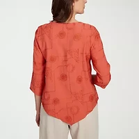 Alfred Dunner Copper Canyon Womens Crew Neck 3/4 Sleeve Blouse