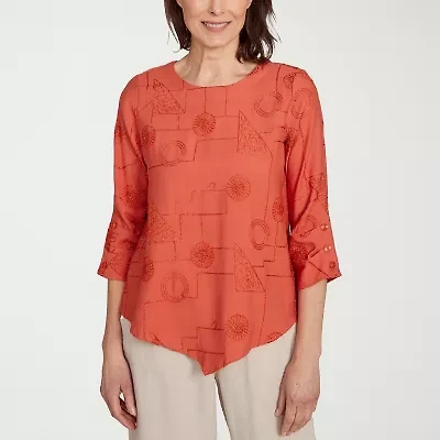 Alfred Dunner Copper Canyon Womens Crew Neck 3/4 Sleeve Blouse