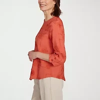 Alfred Dunner Copper Canyon Womens Crew Neck 3/4 Sleeve Blouse