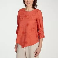 Alfred Dunner Copper Canyon Womens Crew Neck 3/4 Sleeve Blouse