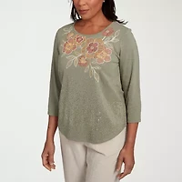 Alfred Dunner Copper Canyon Womens Crew Neck 3/4 Sleeve T-Shirt