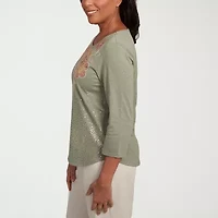 Alfred Dunner Copper Canyon Womens Crew Neck 3/4 Sleeve T-Shirt