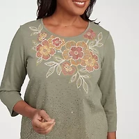 Alfred Dunner Copper Canyon Womens Crew Neck 3/4 Sleeve T-Shirt