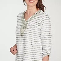 Alfred Dunner Copper Canyon Womens V Neck 3/4 Sleeve T-Shirt