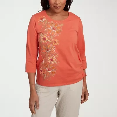 Alfred Dunner Copper Canyon Womens Crew Neck 3/4 Sleeve T-Shirt