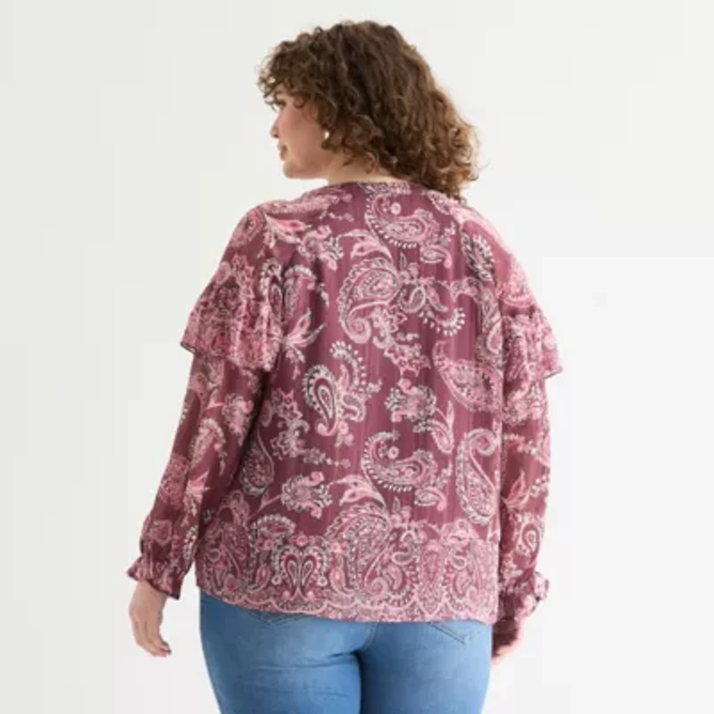 Frye and Co. Womens Plus V Neck Blouse