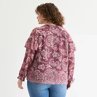 Frye and Co. Womens Plus V Neck Blouse